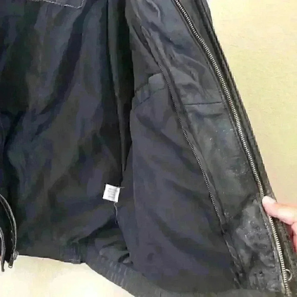 Leoni Black Leather Bomber Biker Jacket with Sherpa Lining Labeled Men's M - Picture 6 of 13